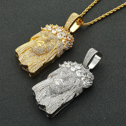 Hip Hop Iced out Jesus Pendant Necklace Customizable Bling Bling Diamond Christian Religious Jesus Pendant Jewelry Gift