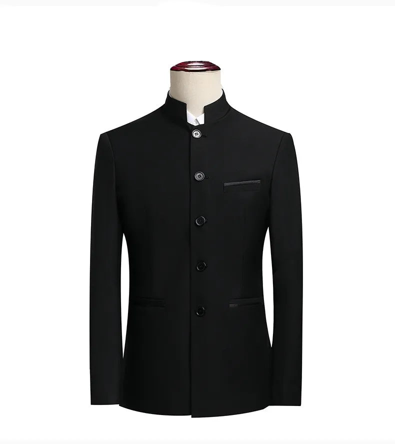 Elegant Black Chinese Dragon Embroidery Pattern Blazer for Men, Slim Fit Single-Breasted Gray Suit Jacket, Asian SizeM-6XL