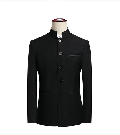 Elegant Black Chinese Dragon Embroidery Pattern Blazer for Men, Slim Fit Single-Breasted Gray Suit Jacket, Asian SizeM-6XL