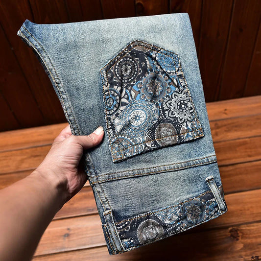 Vintage Jeans Men's Slim Fit Skinny Pants Ripped Print Contrast Color Elastic Trend Design Street Cool Men's Pants Long Pants