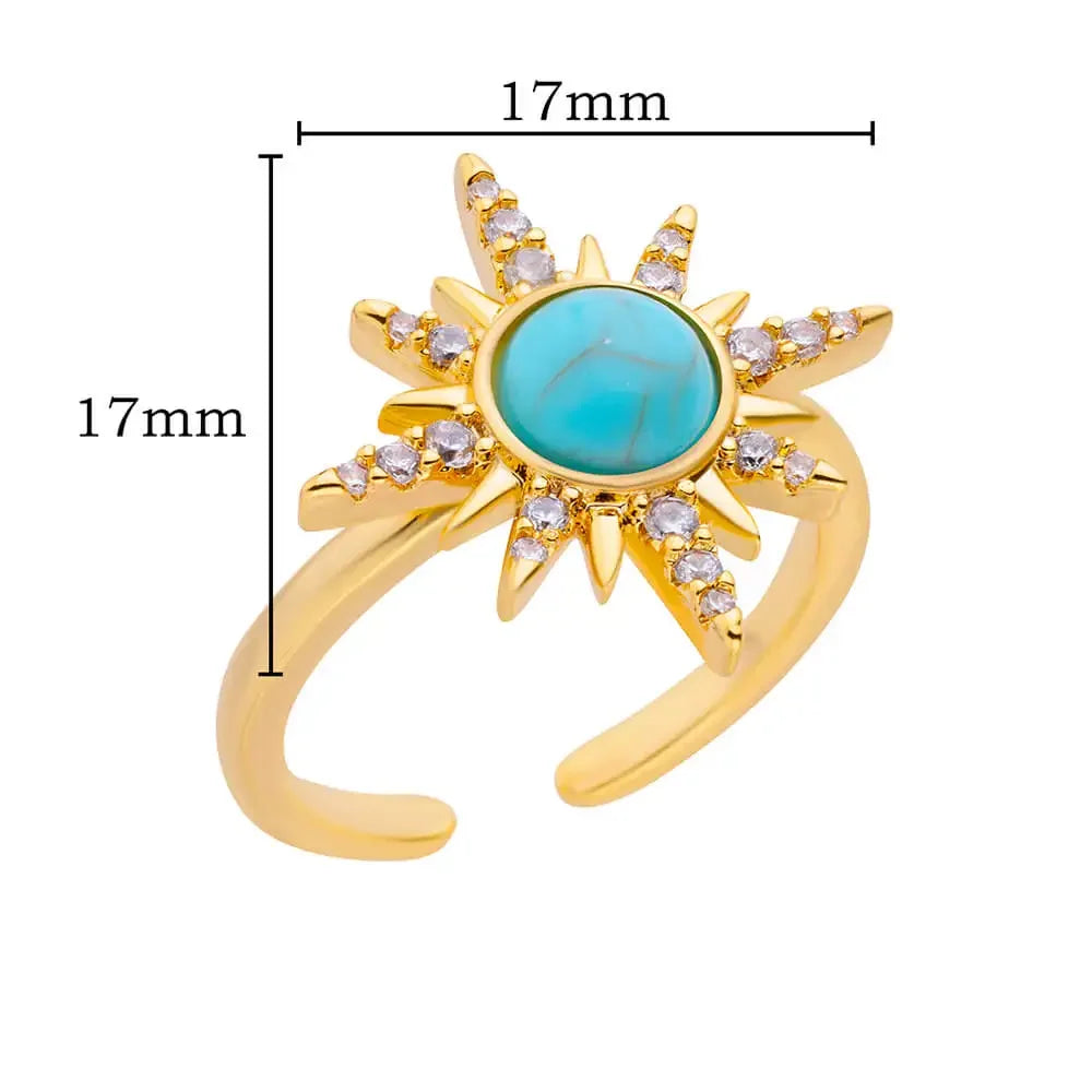 Zircon Opal Sun Rings For Women Stainless Steel Gold Plated Sun Ring Aesthetic Wedding Party Jewelry Gift Accessories BFF 2024
