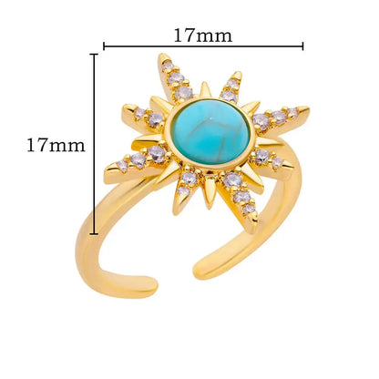 Zircon Opal Sun Rings For Women Stainless Steel Gold Plated Sun Ring Aesthetic Wedding Party Jewelry Gift Accessories BFF 2024