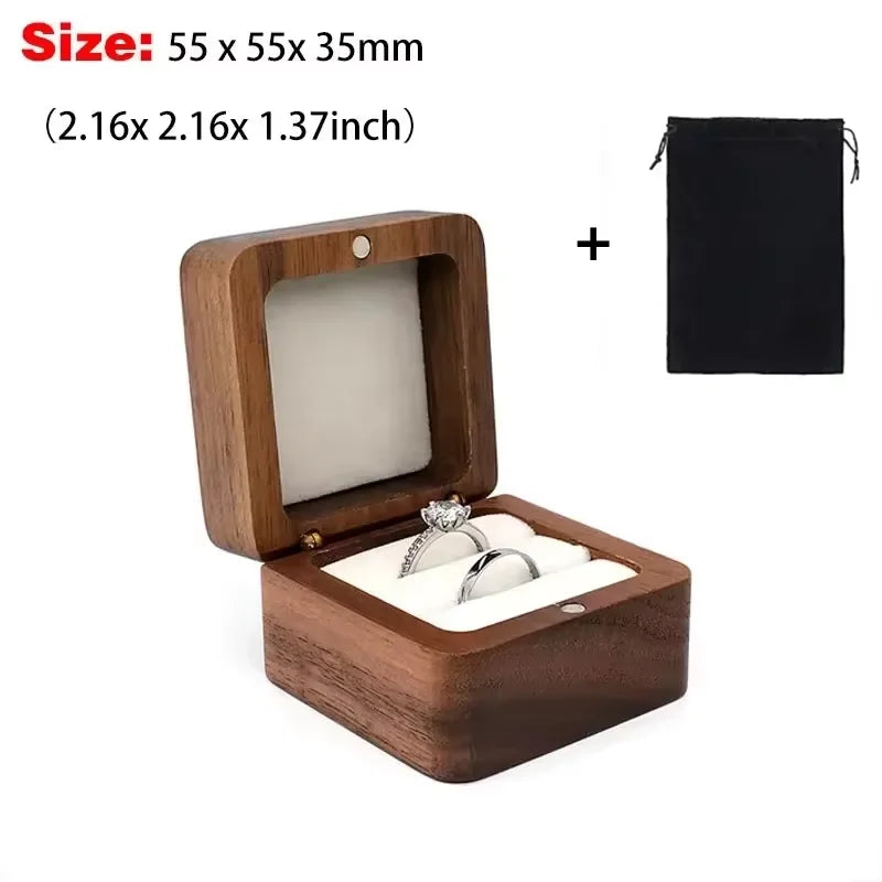 Square Double Ring Box Free Custom Engraved Wooden Ring Box for Wedding Ceremony Proposal or Engagement Ring Box Anniversar Gift