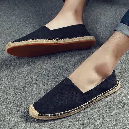 Canvas Flat Shoes Women Sewing Flax Shoes Slip on Loafers Casual Shoes Man Espadrilles Hemp Plus Size Fisherman Driving Footwear