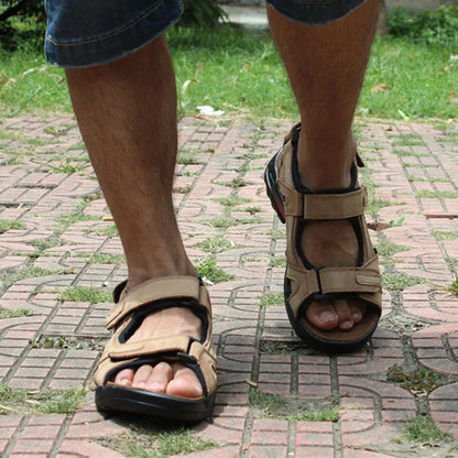 COW LEATHER Men's Sandals Outdoor Beach Sports Shoes Genuine Leather GLADIATOR Sandals Light Open Toe Sandals Plus Size 38-48