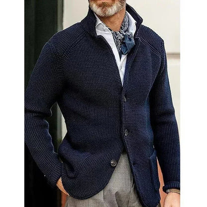 Men's Thicken Knitted Cardigan Sweater Autumn Winter Solid Color Fashion Slim Long-sleeved Stand-up Collar Knitting Jacket Coat