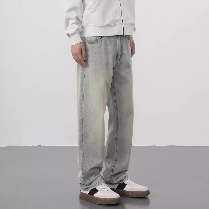 New Yellow Mud Jeans Washing Trendy Brand Pants High Street Retro Straight Loose Casual Trousers