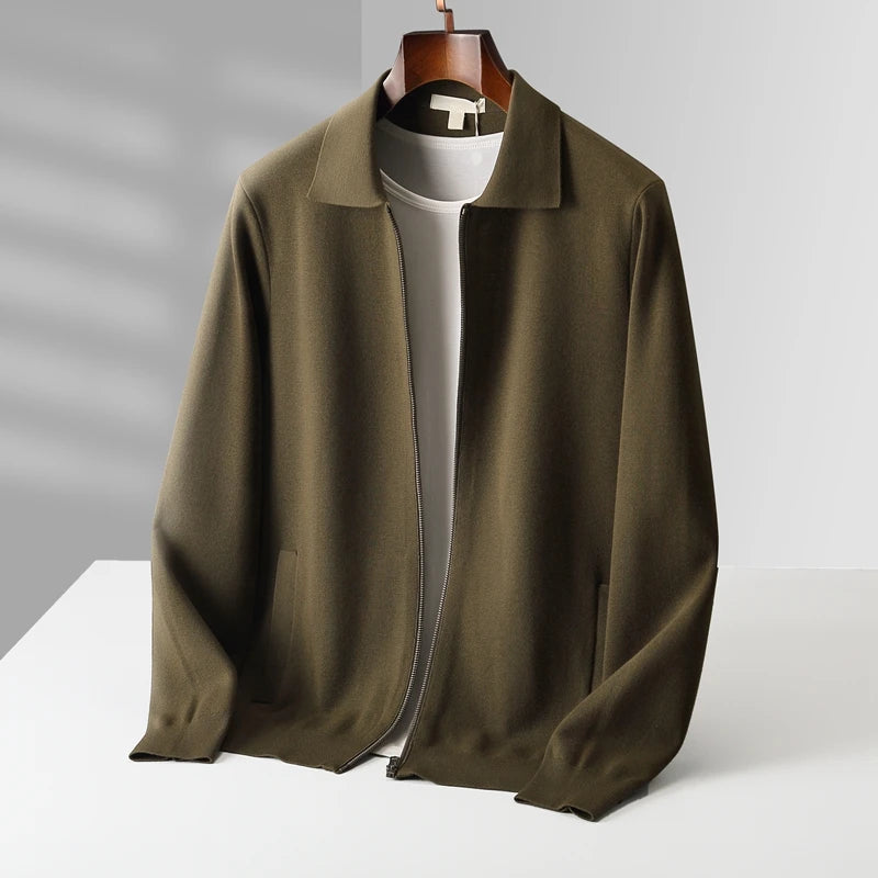 6-color autumn and winter new 2025 men's 100% wool  cardigan sweater casual knitted lapel men's business sweater Solid color