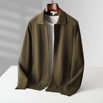 6-color autumn and winter new 2025 men's 100% wool  cardigan sweater casual knitted lapel men's business sweater Solid color