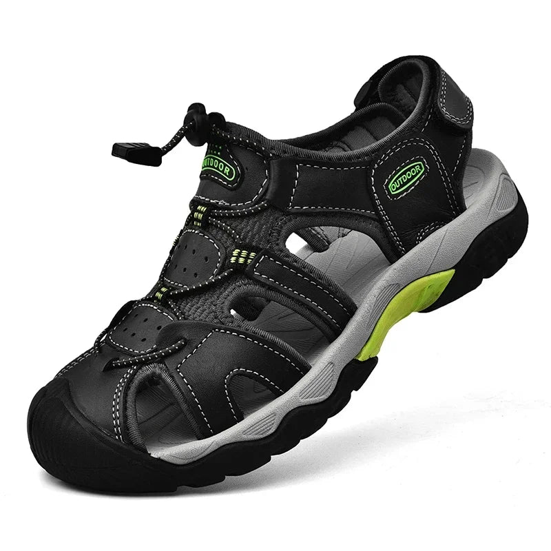 Summer Men's Classic Genuine Leather Sandals Breathable Non-Slip Outdoor Hiking Shoes Lightweight Fashion Sneakers Size 38-48