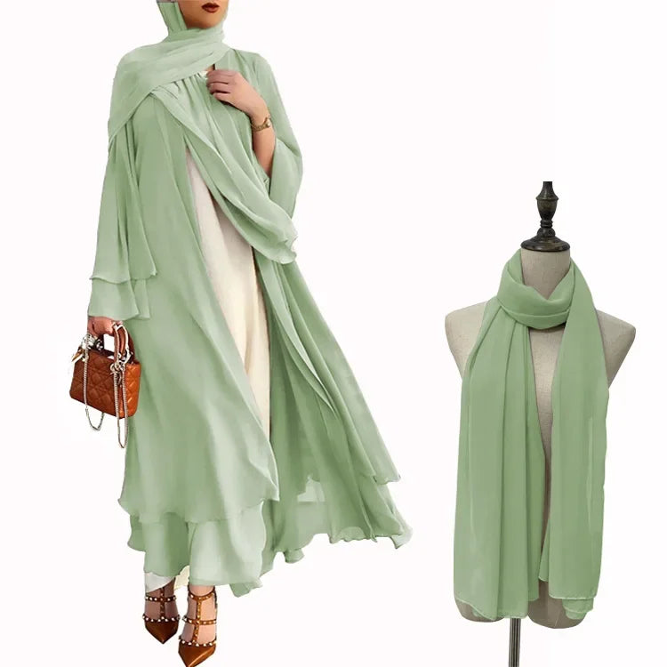 Ivory New Arrival Cross-border Best Seller Chiffon Cardigan Elegant Long Dress Solid Color Dress 21419