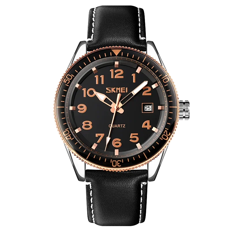 SKMEI 9232 Luxury Simple Sport Waterproof Men Business Mens Quartz Watches Leather Dial Wristwatches Calendar Clock Reloj Hombre