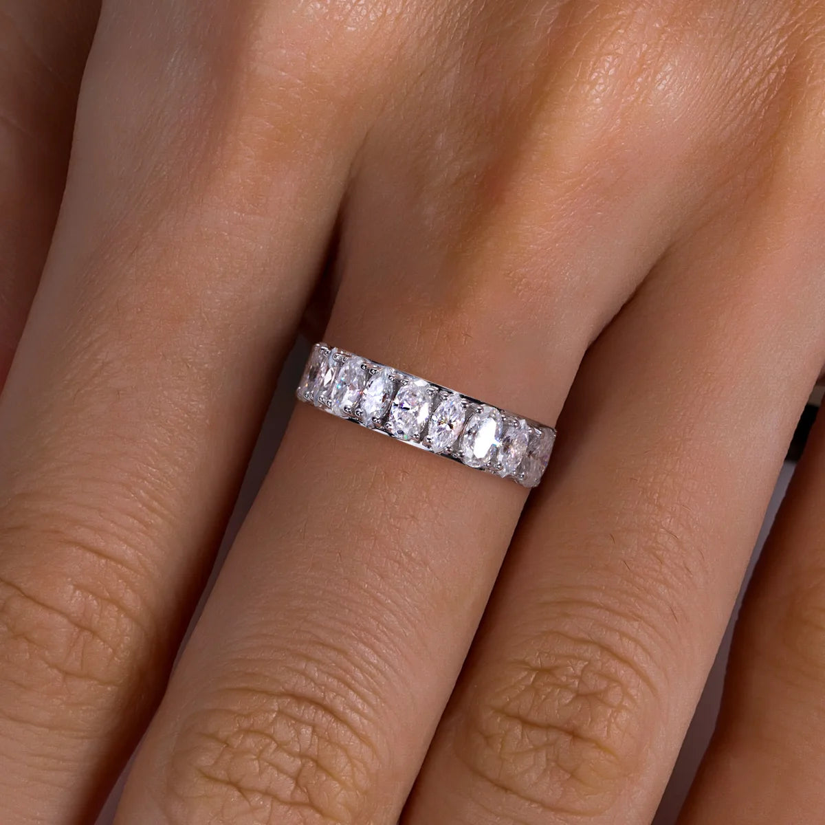 AnuJewel 0.3ct Oval & 0.2ct Marquise D Color Moissanite Eternity Ring 925 Sterling Silver Wedding Band Ring for Women Jewelry
