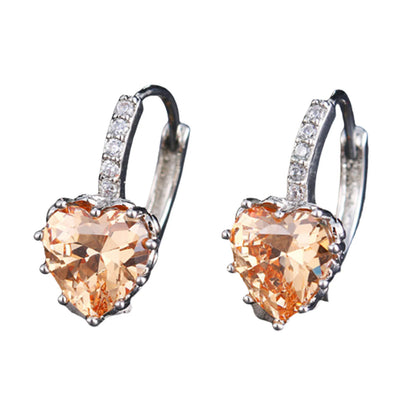 HOT SALES!!! Women's Luxury Pink Love Heart Rhinestone Gold Plated Leverback Hoop Earrings fashion jewelry accessory 17 x 19mm