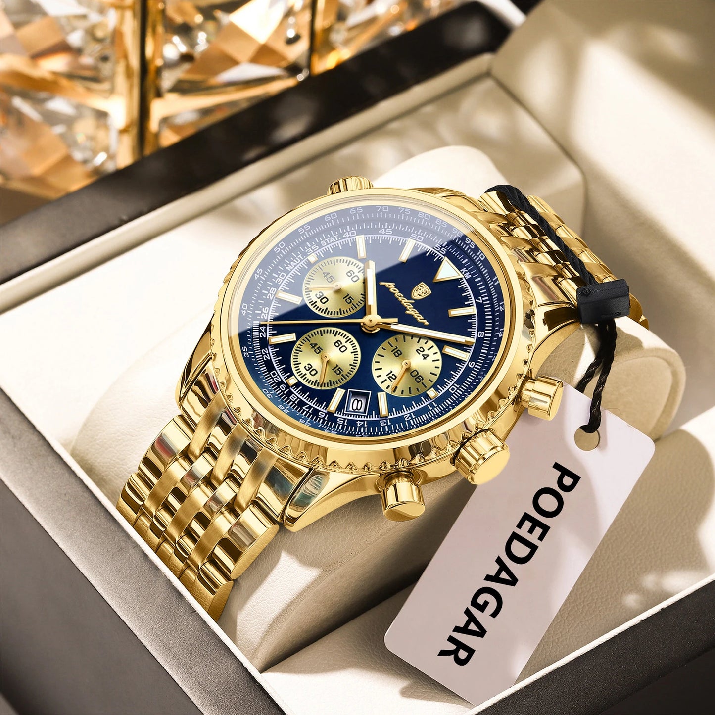 POEDAGAR Top Luxury Men's Watches Waterproof Luminous Chronograph Date Male Watch Stainless Steel Military Quartz Men Wristwatch