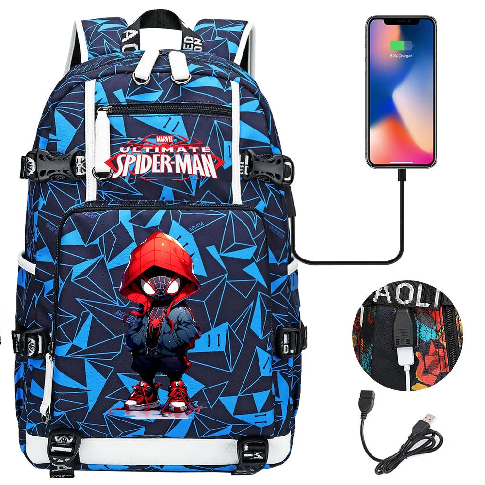 Superhero Spiderman School Backpack Travel Bags Large Waterproof Multifunction USB Charging Backpacks Travel Sport Duffel Bag