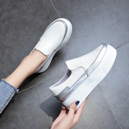 Spring Genuine Leather Soft Outsole Work Shoes Female Black Swing Shoes Woman Plus Size Wedges Single Shoes Zapatillas