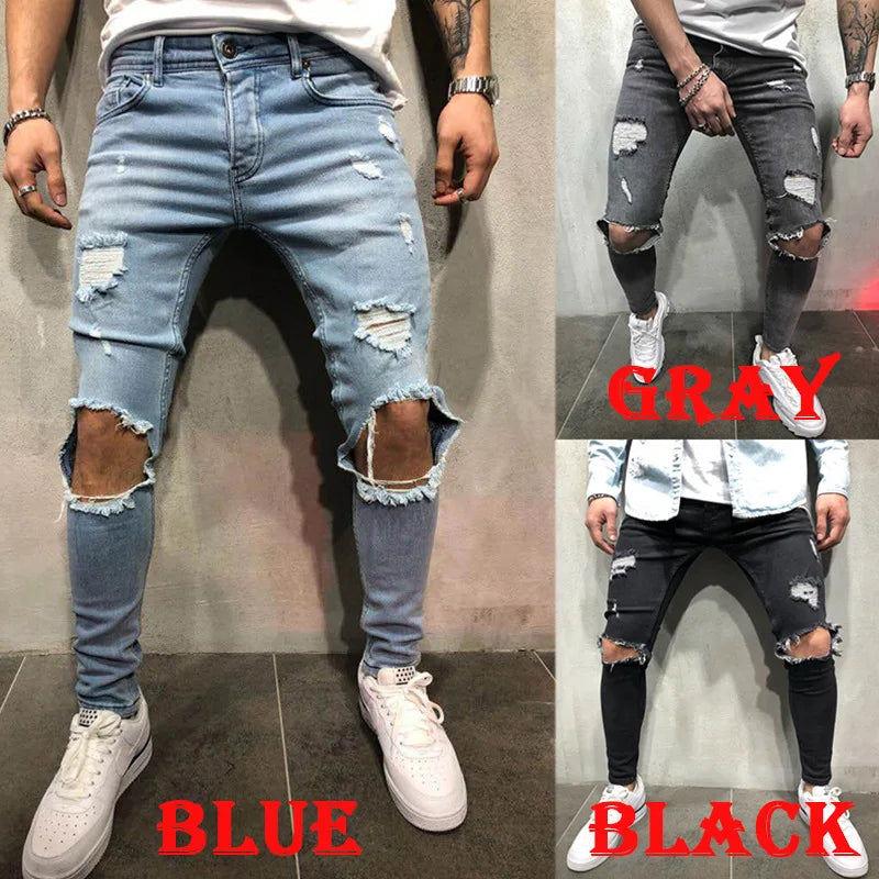 Mens Pant High-waisted Ripped Jeans Slim-fit Skinny Jeans Men Denim Pants Men's Autumn Stretch Trousers Long Jeans Pencil Pants