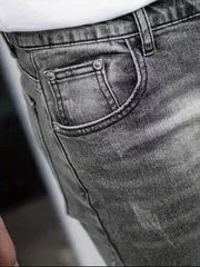 2025 New Men's Slim-Fit Snowflake Washed Jeans Four Seasons Stretch Denim Machine Washable Mid Stretch Casual Pants