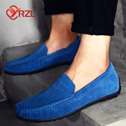 YRZL Men suede Loafers Breathable Driving Outdoor Casual Slip on Shoes for Man Lightweight Comfortable Non Slip Summer Men Shoes