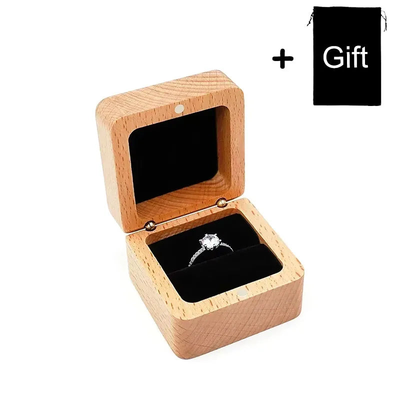 Square Double Ring Box Free Custom Engraved Wooden Ring Box for Wedding Ceremony Proposal or Engagement Ring Box Anniversar Gift