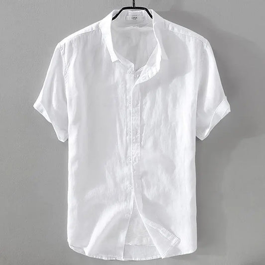 Summer Henry V Neck Button Down Shirt Soft and Comfortable Men's Casual Hawaiian Shirt Solid Color White Black