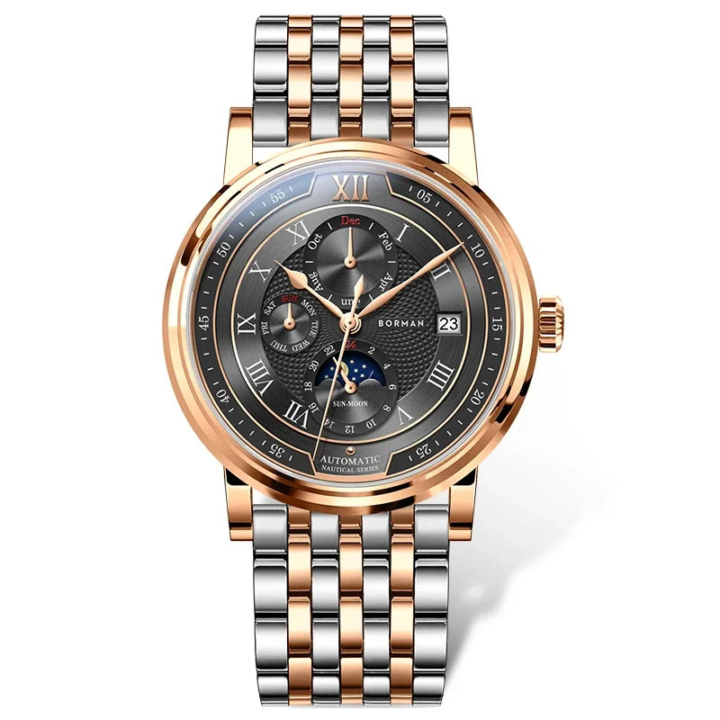 BORMAN BM3868  New 40mm  Luxury Men Automatic Mechanical Men's Watches Sapphire Multi-function Waterproof Moon Phase Clocks