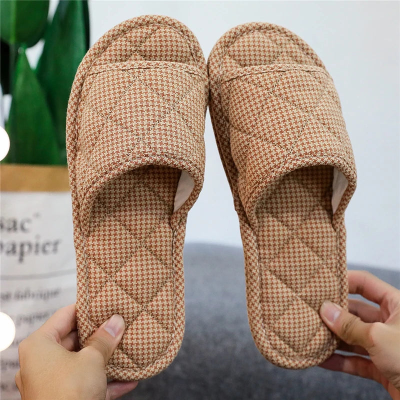 New Pure Cotton Indoor Home Slippers Anti-Slip Cloth Bot Silent for Wooden Floor Spring Summer Women's Slippers Home Comfort