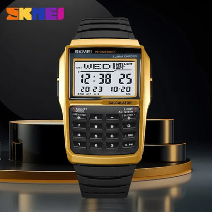 SKMEI 2255 Dual Time Sports calculator Watch for Men Countdown Casual Phone Book Digital Mens Wristwatches Montre Homme 1278