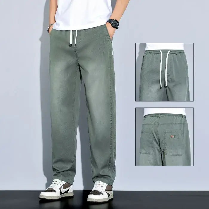 2025 New Ice Silk Thin Denim Jeans For Men Blue Straight Stretch Cotton Pants Business Casual Lightweight Trousers Spring Summer
