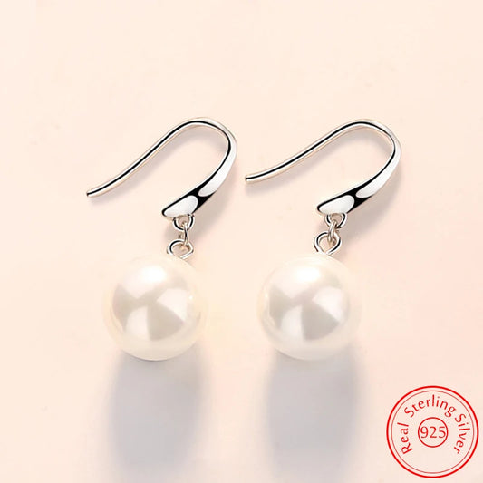 925 Sterling Silver Fashion Jewelry Pearl Drop Earrings For Lady New XY0009