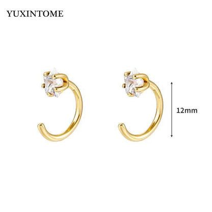 YUXINTOME Small 925 Sterling Silver Ear Needle C-Shaped Cartilage Piercing Stud Earrings For Women cartilage perforation Jewelry