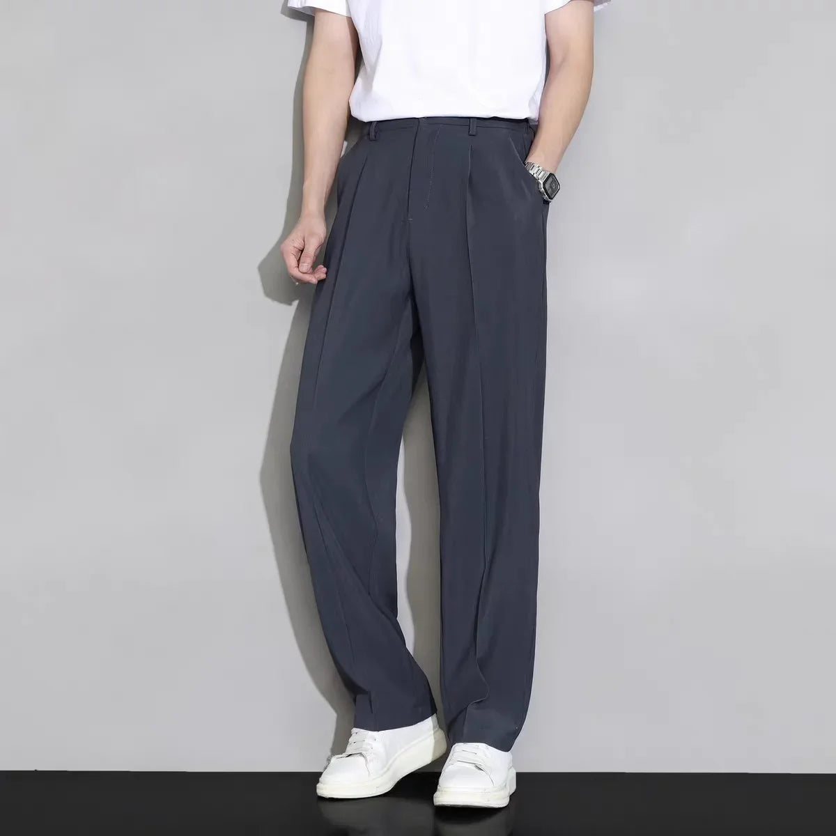 Summer Thin Suit Pants Men's Casual Trousers Loose Fit Straight Leg High End Trousers Dropshipping Fashion Sense