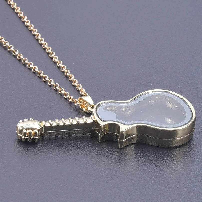 Glass Metal Gold Color Heart Round Water Drop Relicario Photo Locket Necklace Rhinestone Floating Charm O-shaped Chains Necklace