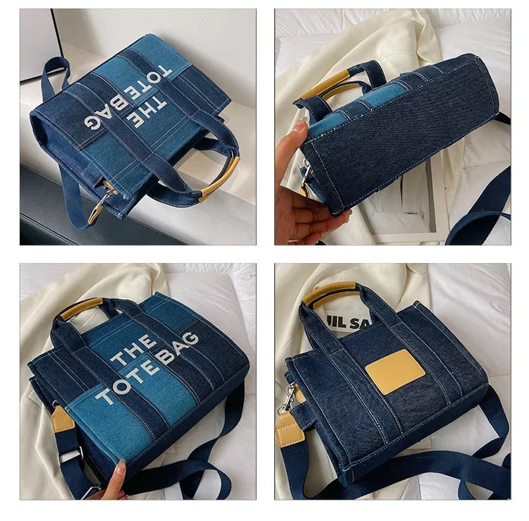 Fashion Patchwork Denim Tote Bag Designer Letters Women Handbags Luxury Shoulder Crossbody Bags Casaul Big Shopper Purses 2023