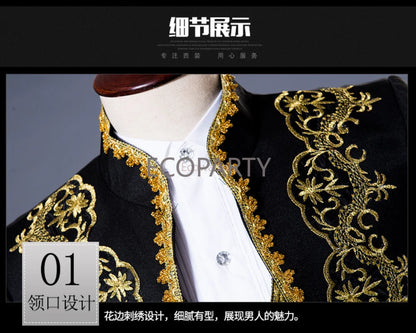 2023 New Retro Court Style Men's Tuxedo Men's Suit Three-piece Suit for European and American Opera Stage Costumes Dress Suit