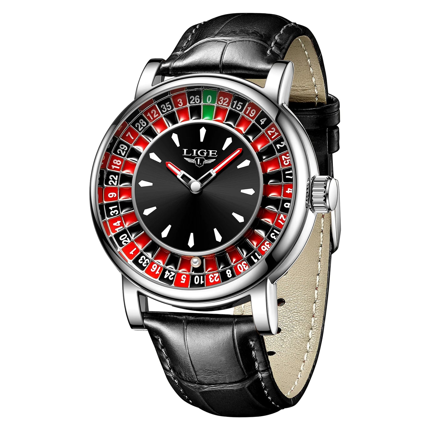 LIGE Quartz Man Watch Fashion Luxury Creative Roulette Game Dial Design Leather Casual Life Waterproof Watches for Men Gifts+Box
