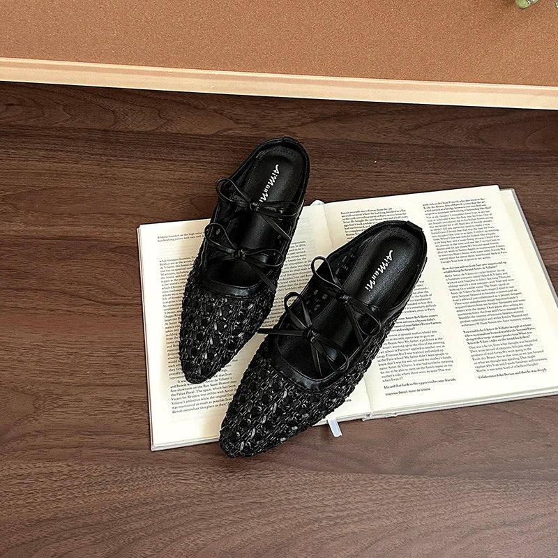Summer Hollow Out Women Mules Slippers Elegant Butterfly-knot Slides Ladies Outdoor Street Style Sandalias