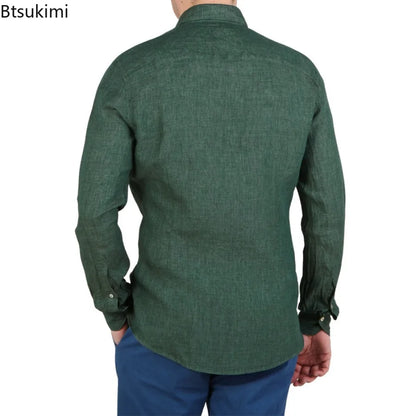 2025 Fashion Streetwear Men's Summer Comfy Cotton Linen Casual Suit Long-sleeved Shirt and Shorts Two-pieces Men Vacation Outfit