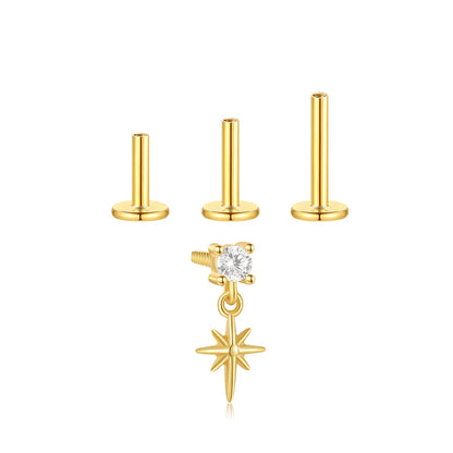 Aide 3pcs Ear Needle 5/6/8mm Flat Head Cartilage Piercing Stud Earring Women 925 Sterling Silver Flower Zircon Gold Ear Studs