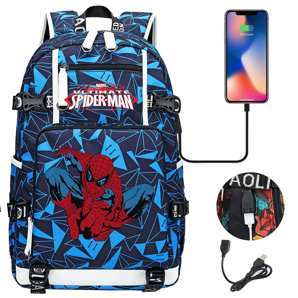 Superhero Spiderman School Backpack Travel Bags Large Waterproof Multifunction USB Charging Backpacks Travel Sport Duffel Bag