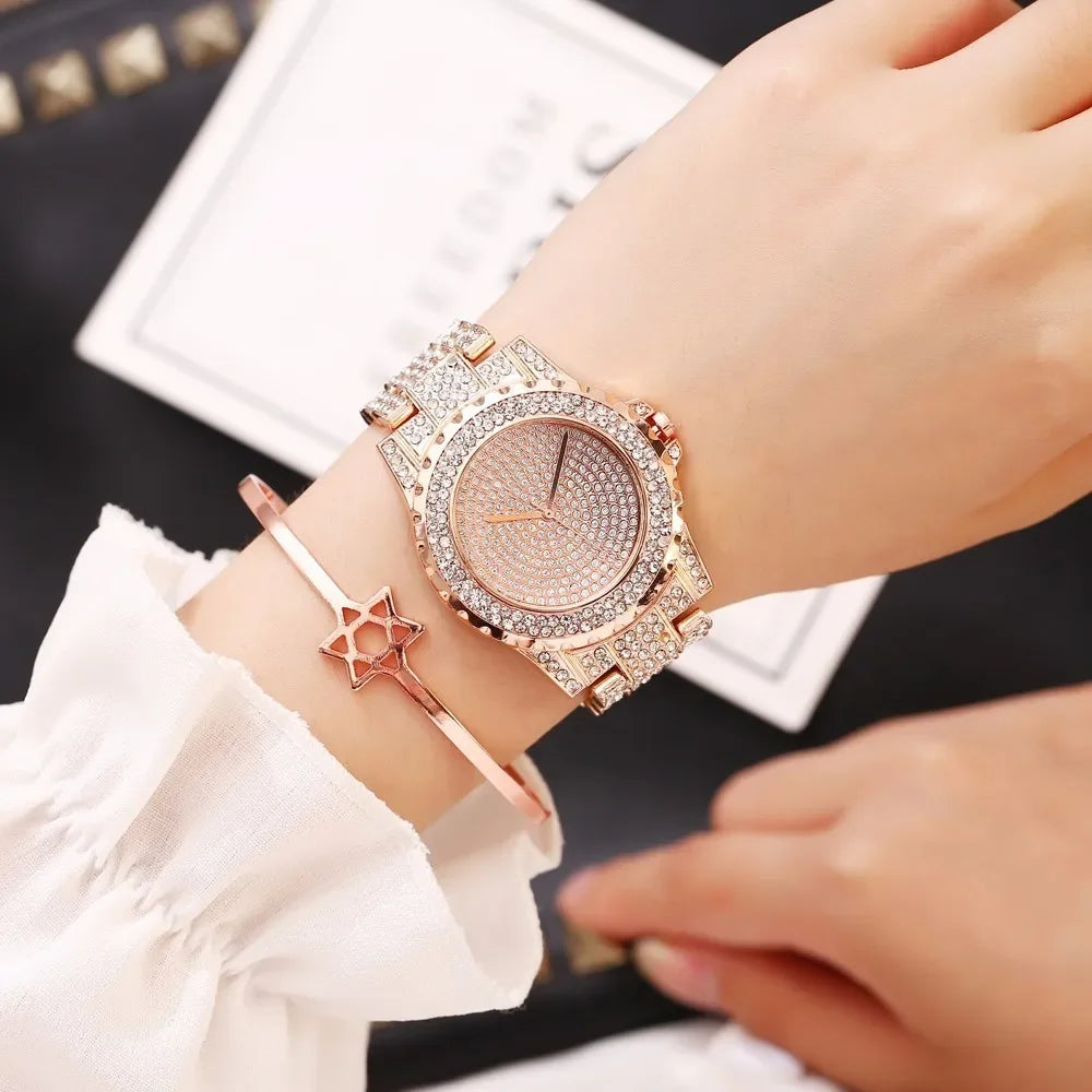 New Women Stainless Steel Full Diamond Wrist Watches Casual Luxury Ladies Quartz Watch Clock Relogio Feminino