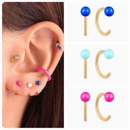 YUXINTOME Small 925 Sterling Silver Ear Needle C-Shaped Cartilage Piercing Stud Earrings For Women cartilage perforation Jewelry