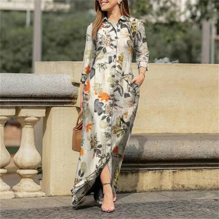 Spring Womens Long Shirt Dress Summer Single Breasted Button Lapel Long Sleeve Dress 2023 New Image Print Loose Dresses Robe