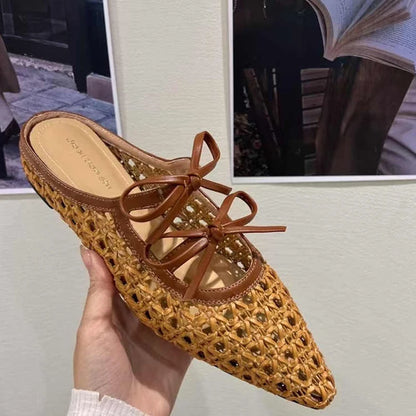 Summer Hollow Out Women Mules Slippers Elegant Butterfly-knot Slides Ladies Outdoor Street Style Sandalias