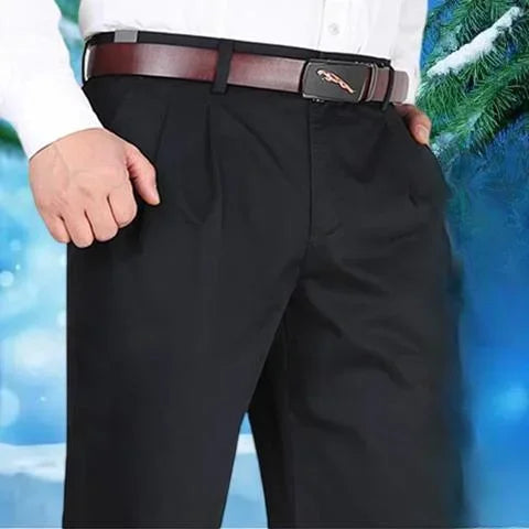 Men's Autumn Thick Cotton Classic Solid Color Casual Pants Bland High Waist Trousers Business Office Pants Clothing A240