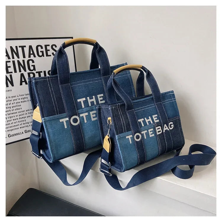 Fashion Patchwork Denim Tote Bag Designer Letters Women Handbags Luxury Shoulder Crossbody Bags Casaul Big Shopper Purses 2023