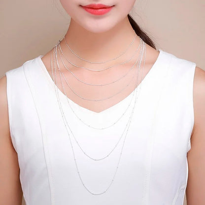 35-60cm Slim Thin Pure 925 Sterling Silver Beads Curb Chain Choker Necklaces Women Girls Jewelry Kolye Collares Collier Ketting