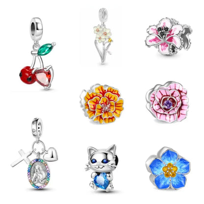 Hot Selling 925 Silver Cherry Pink Flower Bead Fit Original European Charms Bracelet Necklace For Women Fashion 2023