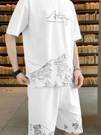 Summer New Fashion Trend Printed Short Sleeve Shorts Set Men's Casual Loose Sports Breathable High Quality Two-Piece Set M-5XL